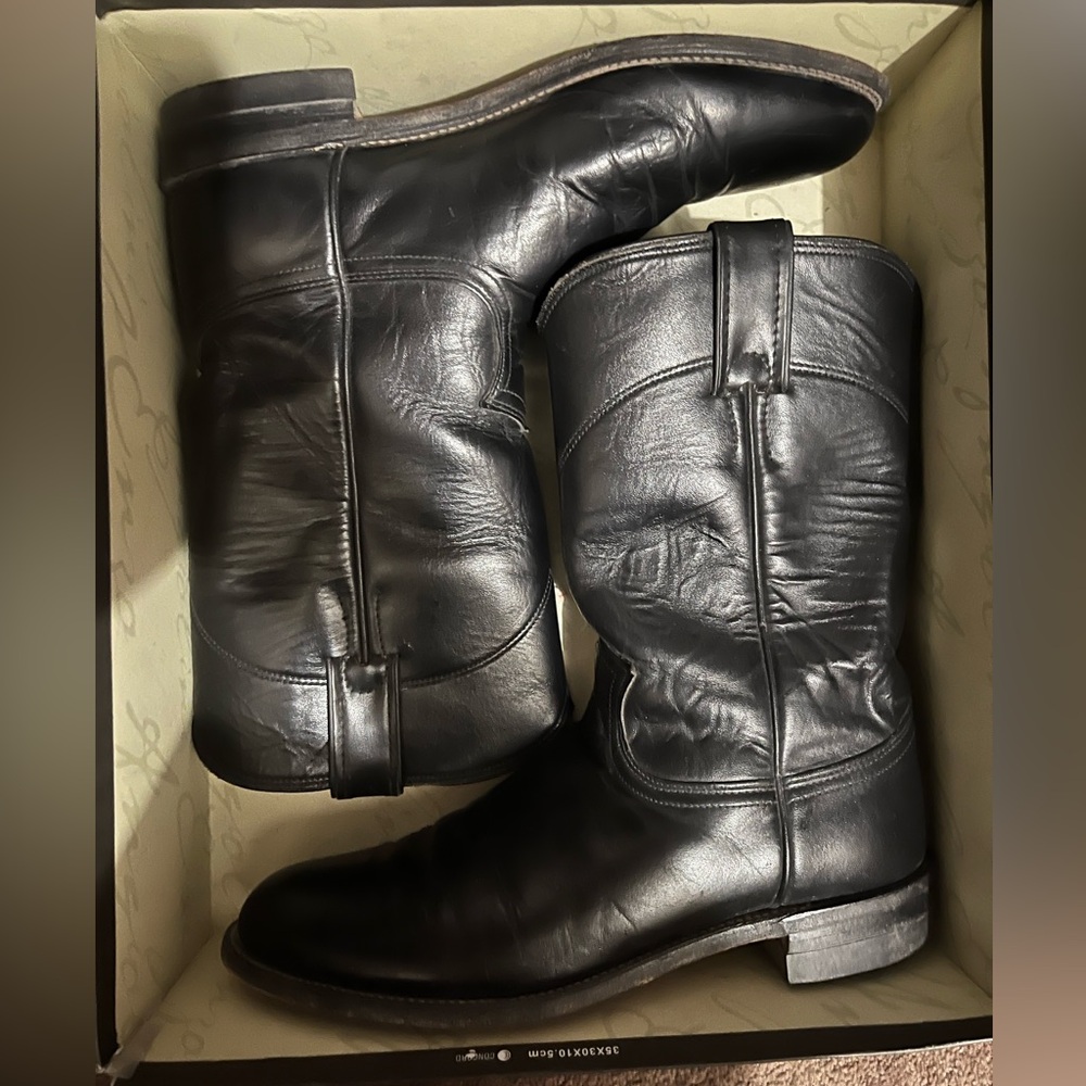 Justin Boots Black Leather Western Boots - Picture 10 of 11